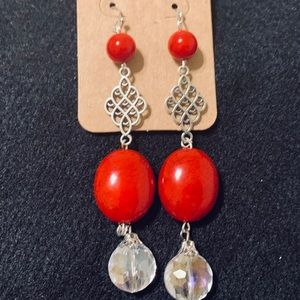 Red and Silver Chandelier Earrings